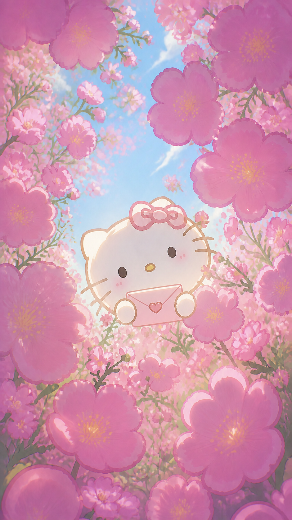 花丛中递出信封的 Kitty